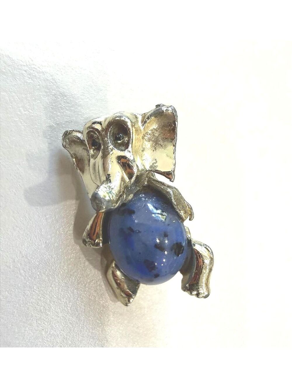 Vintage Elephant Brooch with Blue Stone